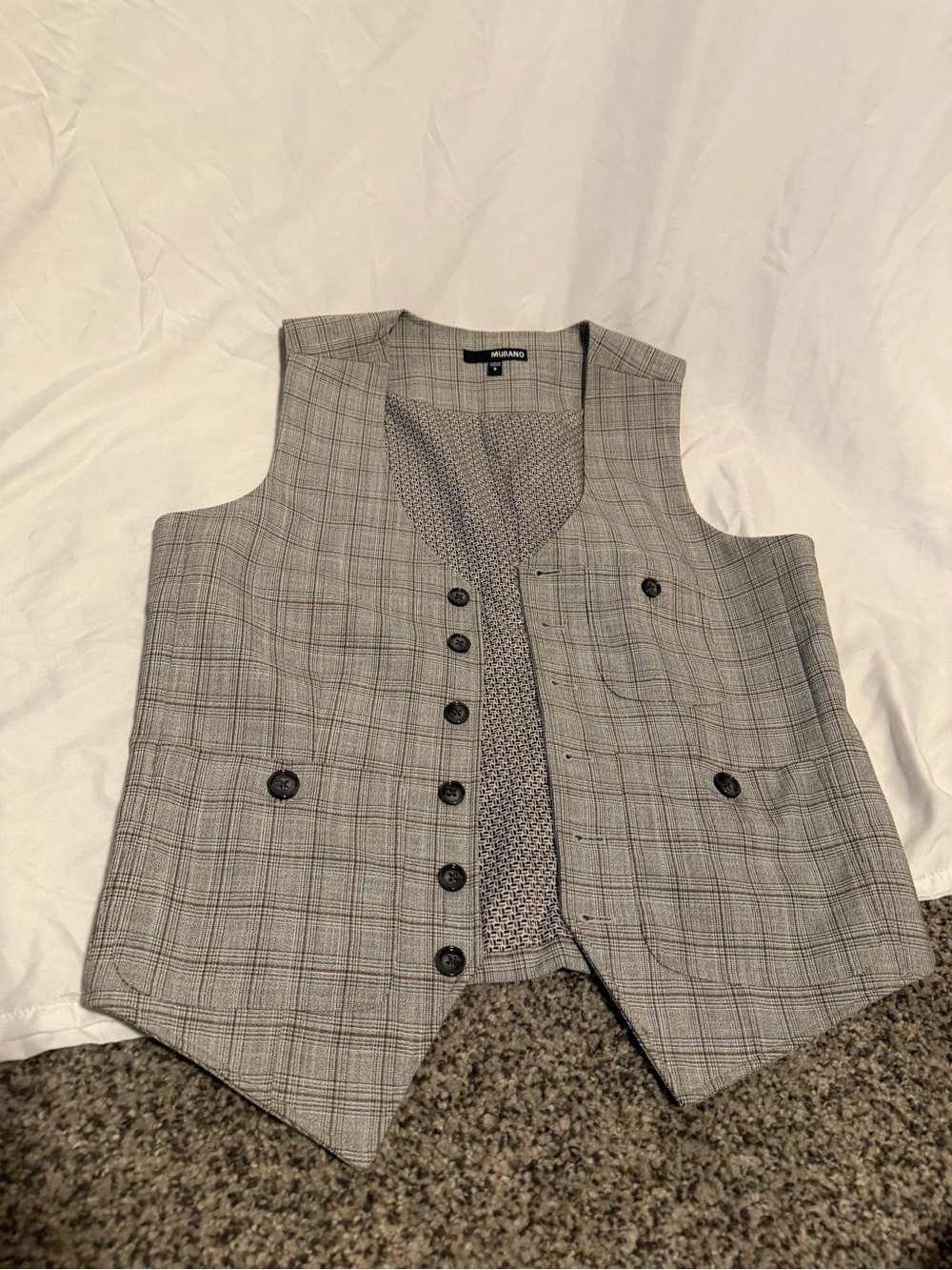 Murano Plaid Vest in Gray and Brown Tones